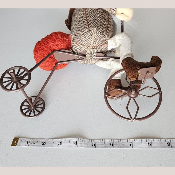 THANKSGIVING GNOME Riding a Bicycle w/ Felt Plush Orange Pumpkin on Bike - Picture 8 of 8
